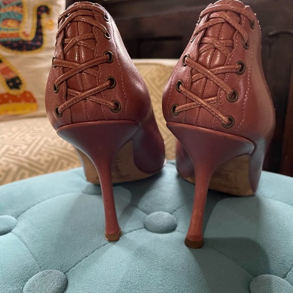 Jimmy Choo Pink-Brown Leather Pumps - Picture 6 of 6